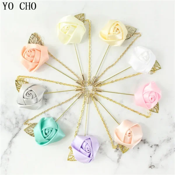 Rose Boutonniere Corsage Wedding Boutonniere Pin for Men Women Silk Buttonhole Groomsmen Party Prom Suit Accessories Brooches
