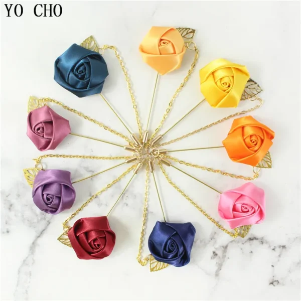 Rose Boutonniere Corsage Wedding Boutonniere Pin for Men Women Silk Buttonhole Groomsmen Party Prom Suit Accessories Brooches - Image 2