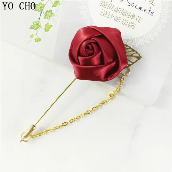 Rose Boutonniere Corsage Wedding Boutonniere Pin for Men Women Silk Buttonhole Groomsmen Party Prom Suit Accessories Brooches - Image 5