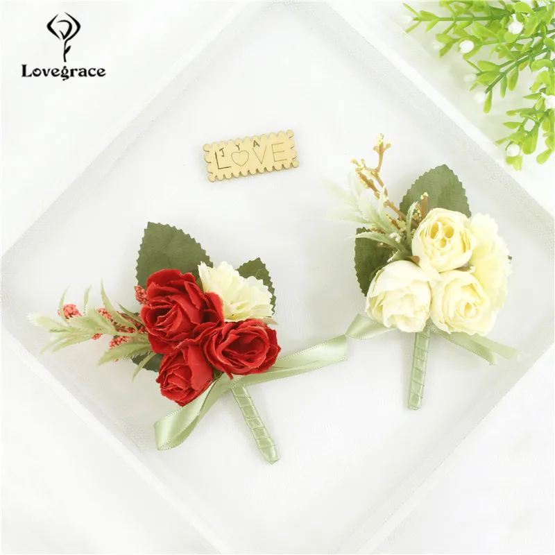 Wedding Boutonniere Silk Roses Corsage Wrist Bridesmaid Bracelet Flowers Groom Buttonhole Suit Accessories Broche Mariage - Image 2