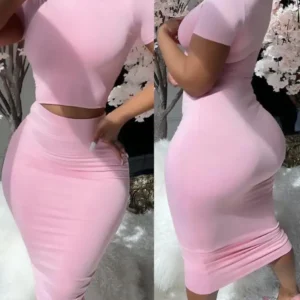 Womens Two Piece Sets Elegant Sexy Outfit Short Sleeve Top & High Waist Skirt Set New Fashion 2023 Summer Casual Female Suit