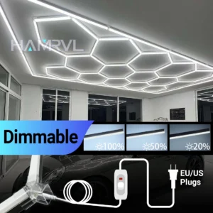 Dimmable LED Hexagon Lights Garage Lamps Lighting CarTubes 6500K Super Bright Car Detailing Shop Gym Factory Market customizable