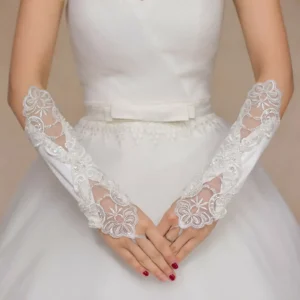 Bride Wedding Party Evening Dress Fingerless Lace Satin Bridal Gloves for Women