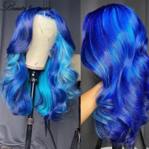 Body Wave Blue Lace Front Human Hair Wigs For Women 150 Density Brazilian Hair HD Transparent Lace Frontal Wigs With Baby Hair