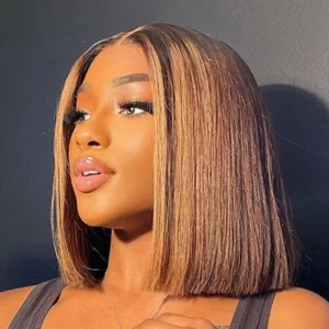 Highlight Ombre Bob Lace Front Wig Human Hair #4/27 Straight Bob Wig Human Hair Pre Plucked Closure Wig For Women 180nsity