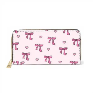 Women's Long Bow Wallet Zipper Clutch Bag Large Capacity Bow Pattern Coin Pouch Card Holder Simple Female Purse for Ladies